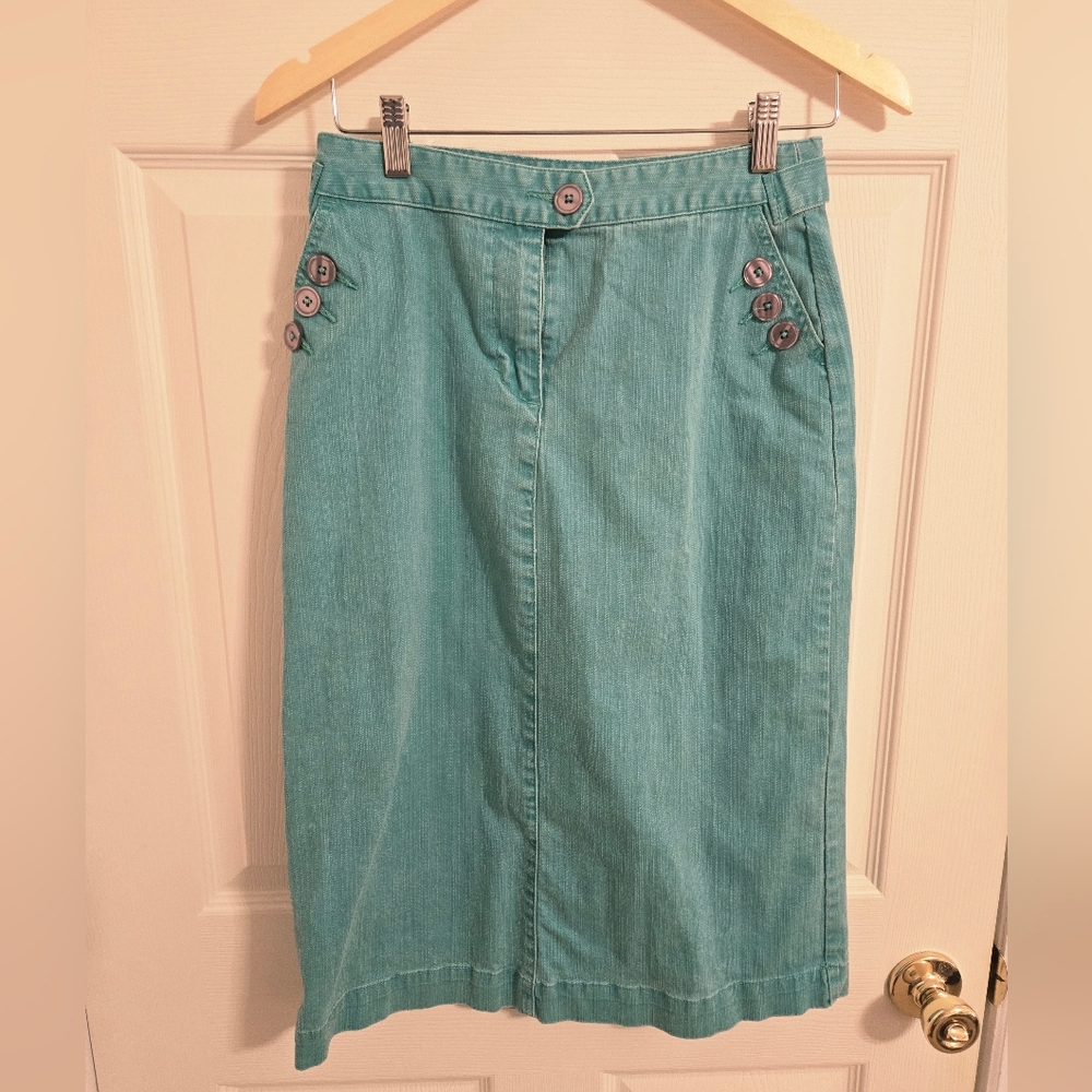 Christopher & Banks Aqua Blue  Button-Detail Pencil Skirt Size 4 Stretch